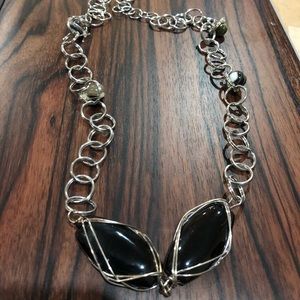 Silver Black Glass Bead Necklace